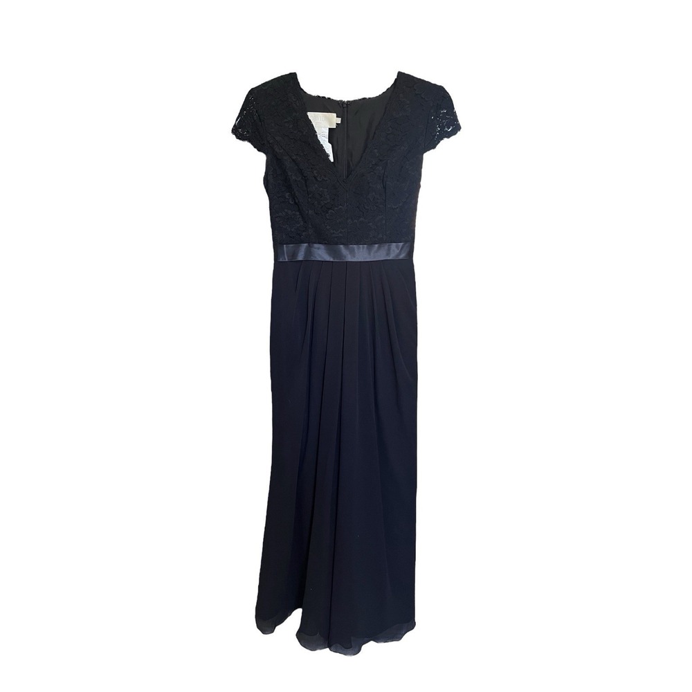 David's Bridal Mother of The Bride Black Dress Lace Bodice V-Neck Women's 12